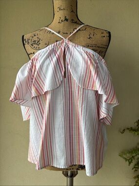 Express Pink and Cream Striped Halter Ruffle Camisole